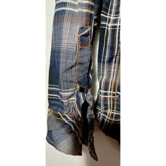 Buckle Black Label Plaid Button Up Long Sleeve Western Shirt Men Large Blue EUC - Picture 7 of 8